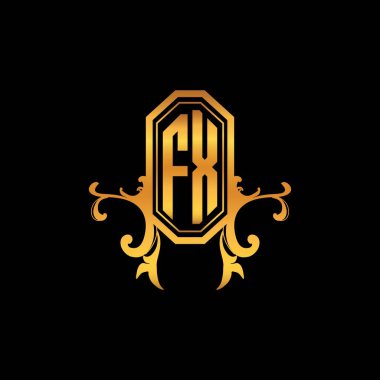 Modern geometrik altın stil tasarımlı FX Monogram logo harfi. Logo süsü, klasik monogram altın, süslemeli logo harfi.