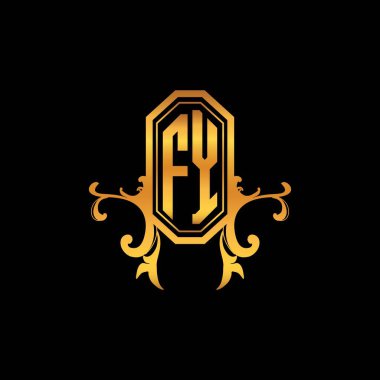 Modern geometrik altın stil tasarımlı FY Monogram logo harfi. Logo süsü, klasik monogram altın, süslemeli logo harfi.