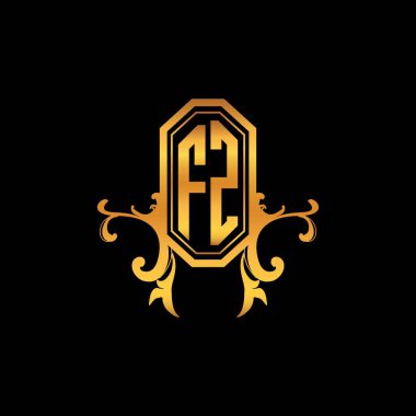 Modern geometrik altın stil tasarımlı FZ Monogram logo harfi. Logo süsü, klasik monogram altın, süslemeli logo harfi.