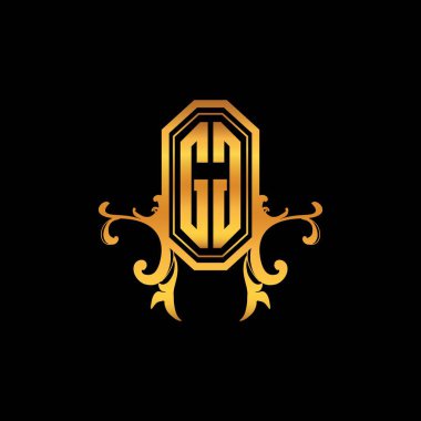 Modern geometrik altın stil tasarımlı GG Monogram logo harfi. Logo süsü, klasik monogram altın, süslemeli logo harfi.