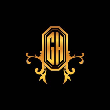 GH Monogram logo harfi, modern geometrik altın stil tasarımı. Logo süsü, klasik monogram altın, süslemeli logo harfi.
