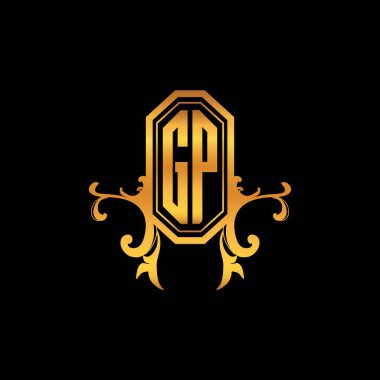 GP Monogram logo harfi modern geometrik altın stil tasarımı. Logo süsü, klasik monogram altın, süslemeli logo harfi.