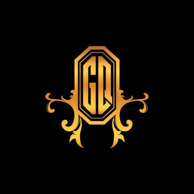 Modern geometrik altın stil tasarımlı GQ Monogram logo harfi. Logo süsü, klasik monogram altın, süslemeli logo harfi.