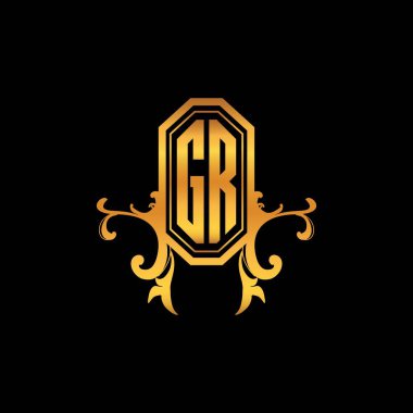 GR Monogram logo harfi modern geometrik altın stil tasarımı. Logo süsü, klasik monogram altın, süslemeli logo harfi.