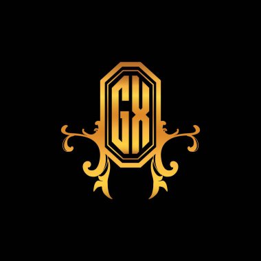 Modern geometrik altın stil tasarımlı GX Monogram logo harfi. Logo süsü, klasik monogram altın, süslemeli logo harfi.