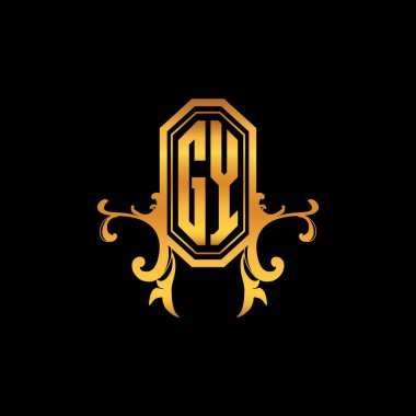 Modern geometrik altın stil tasarımlı GY Monogram logo harfi. Logo süsü, klasik monogram altın, süslemeli logo harfi.