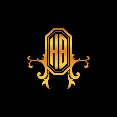 Modern geometrik altın stil tasarımlı HB Monogram logo harfi. Logo süsü, klasik monogram altın, süslemeli logo harfi.