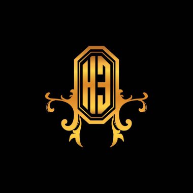 HE monogram logo harfi modern geometrik altın stil tasarımı. Logo süsü, klasik monogram altın, süslemeli logo harfi.