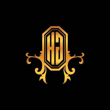 Modern geometrik altın stil tasarımlı HG Monogram logo harfi. Logo süsü, klasik monogram altın, süslemeli logo harfi.
