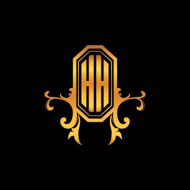 Modern geometrik altın stil tasarımlı HH Monogram logo harfi. Logo süsü, klasik monogram altın, süslemeli logo harfi.