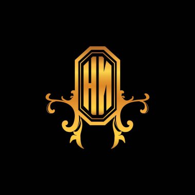 Modern geometrik altın stil tasarımlı HN Monogram logo harfi. Logo süsü, klasik monogram altın, süslemeli logo harfi.