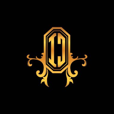 Modern geometrik altın stil tasarımlı IC Monogram logo harfi. Logo süsü, klasik monogram altın, süslemeli logo harfi.