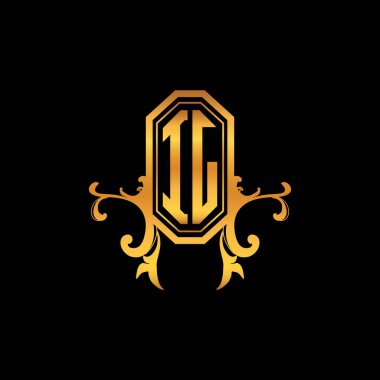Modern geometrik altın stil tasarımlı IJ Monogram logo harfi. Logo süsü, klasik monogram altın, süslemeli logo harfi.