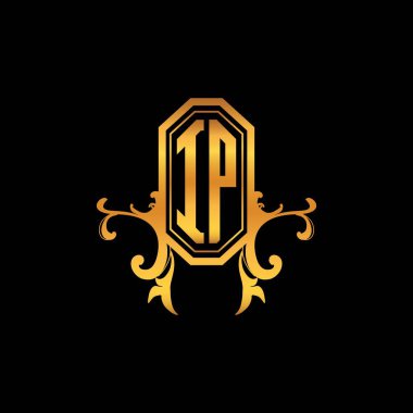 Modern geometrik altın stil tasarımlı IP Monogram logo harfi. Logo süsü, klasik monogram altın, süslemeli logo harfi.