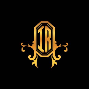 IR Monogram logo harfi modern geometrik altın stil tasarımı. Logo süsü, klasik monogram altın, süslemeli logo harfi.