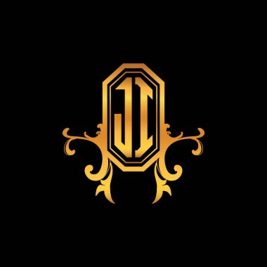 Modern geometrik altın stil tasarımlı JI Monogram logo harfi. Logo süsü, klasik monogram altın, süslemeli logo harfi.