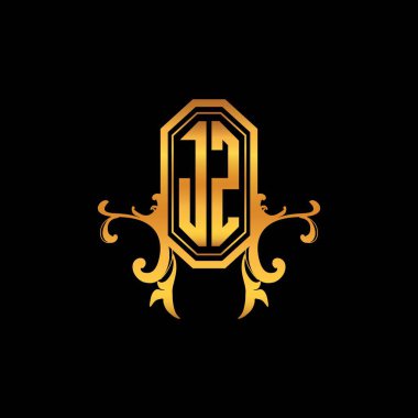 Modern geometrik altın stil tasarımlı JZ Monogram logo harfi. Logo süsü, klasik monogram altın, süslemeli logo harfi.