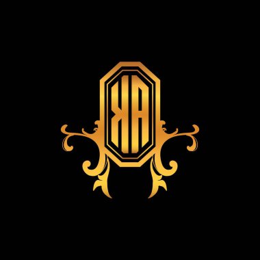 Modern geometrik altın stil tasarımlı KA Monogram logo harfi. Logo süsü, klasik monogram altın, süslemeli logo harfi.