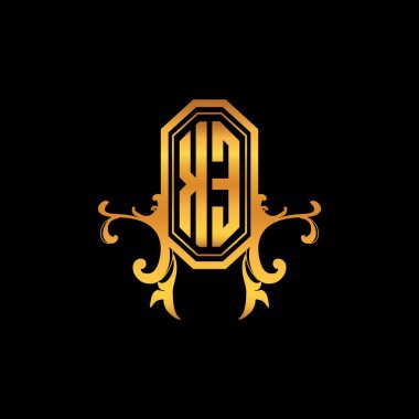 KE Monogram logo harfi modern geometrik altın stil tasarımı. Logo süsü, klasik monogram altın, süslemeli logo harfi.