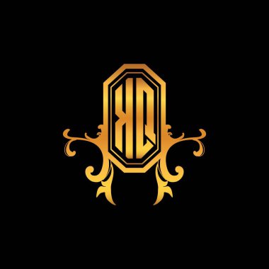 Modern geometrik altın stil tasarımlı KQ Monogram logo harfi. Logo süsü, klasik monogram altın, süslemeli logo harfi.