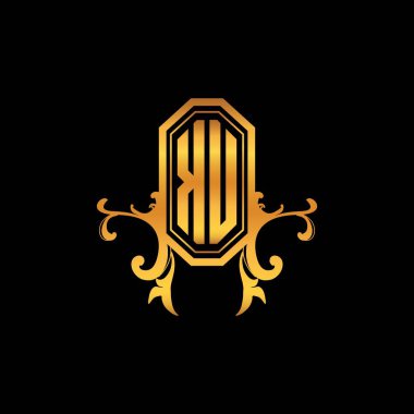 Modern geometrik altın stil tasarımlı KU Monogram logo harfi. Logo süsü, klasik monogram altın, süslemeli logo harfi.