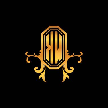 Modern geometrik altın stil tasarımlı KW Monogram logo harfi. Logo süsü, klasik monogram altın, süslemeli logo harfi.