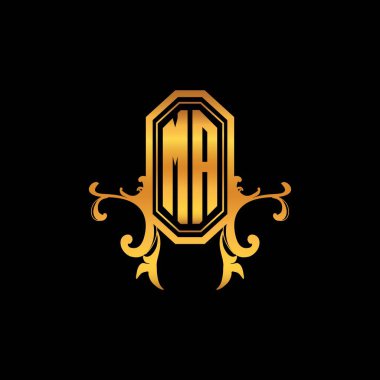Ma Monogram logo harfi modern geometrik altın stil tasarımı. Logo süsü, klasik monogram altın, süslemeli logo harfi.