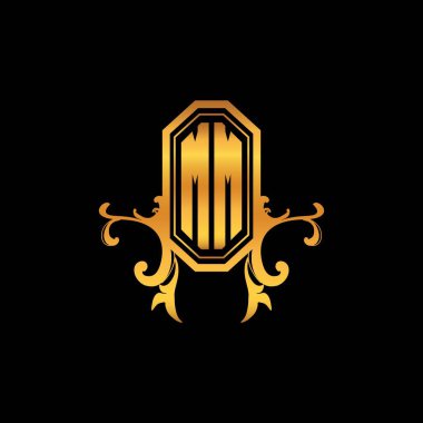 Modern geometrik altın stil tasarımlı MM Monogram logo harfi. Logo süsü, klasik monogram altın, süslemeli logo harfi.