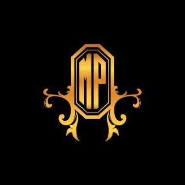 MP Monogram logo mektubu, modern geometrik altın stil tasarımı. Logo süsü, klasik monogram altın, süslemeli logo harfi.