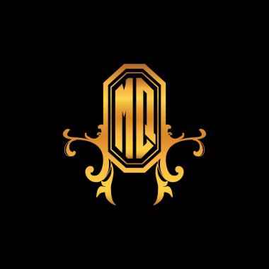 Modern geometrik altın stil tasarımlı MQ Monogram logo harfi. Logo süsü, klasik monogram altın, süslemeli logo harfi.