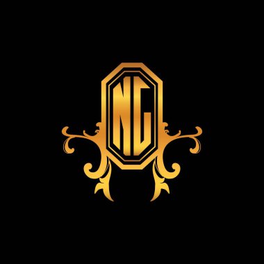NJ Monogram logo harfi modern geometrik altın stil tasarımı. Logo süsü, klasik monogram altın, süslemeli logo harfi.