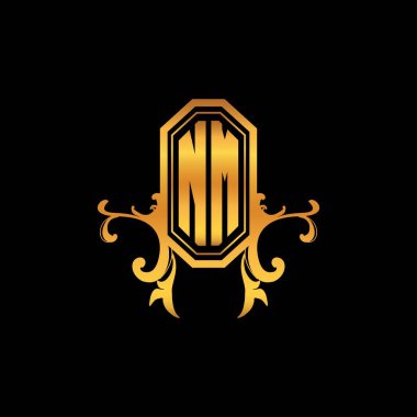 Modern geometrik altın stil tasarımlı NM Monogram logo harfi. Logo süsü, klasik monogram altın, süslemeli logo harfi.