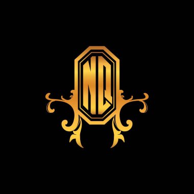 NQ Monogram logo harfi modern geometrik altın stil tasarımı. Logo süsü, klasik monogram altın, süslemeli logo harfi.