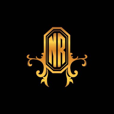 NR Monogram logo harfi modern geometrik altın stil tasarımı. Logo süsü, klasik monogram altın, süslemeli logo harfi.