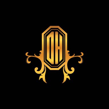 Modern geometrik altın stil tasarımlı OH Monogram logo harfi. Logo süsü, klasik monogram altın, süslemeli logo harfi.