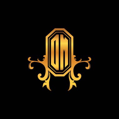 Modern geometrik altın stil tasarımlı OM Monogram logo harfi. Logo süsü, klasik monogram altın, süslemeli logo harfi.