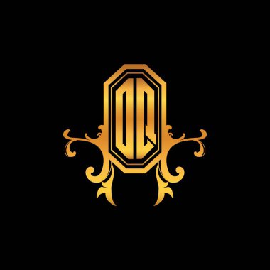 OQ Monogram logo harfi, modern geometrik altın stil tasarımı. Logo süsü, klasik monogram altın, süslemeli logo harfi.