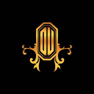 OU Monogram logo harfi, modern geometrik altın stil tasarımı. Logo süsü, klasik monogram altın, süslemeli logo harfi.