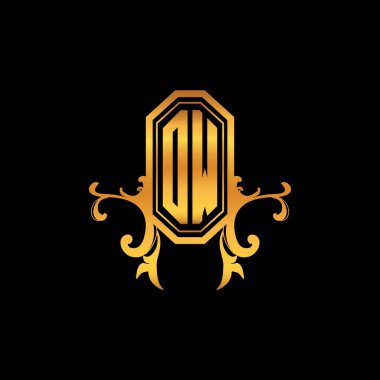 OW Monogram logo harfi ve modern geometrik altın stil tasarımı. Logo süsü, klasik monogram altın, süslemeli logo harfi.