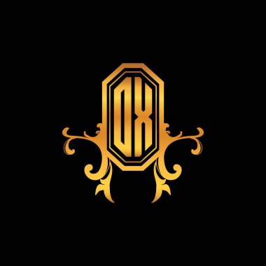 Modern geometrik altın stil tasarımlı OX Monogram logo harfi. Logo süsü, klasik monogram altın, süslemeli logo harfi.