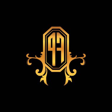 PF Monogram logo harfi, modern geometrik altın stil tasarımı. Logo süsü, klasik monogram altın, süslemeli logo harfi.