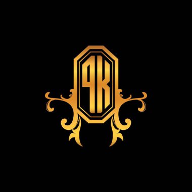 Modern geometrik altın stil tasarımlı PK Monogram logo harfi. Logo süsü, klasik monogram altın, süslemeli logo harfi.