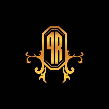 Modern geometrik altın stil tasarımlı PR monogram logo harfi. Logo süsü, klasik monogram altın, süslemeli logo harfi.