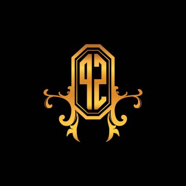 Modern geometrik altın stil tasarımlı PZ Monogram logo harfi. Logo süsü, klasik monogram altın, süslemeli logo harfi.