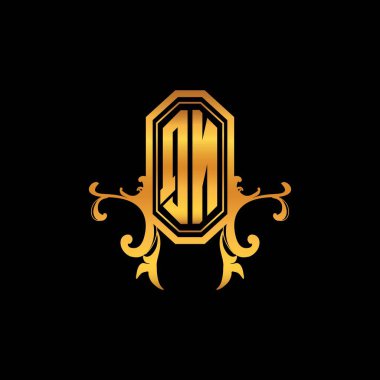Modern geometrik altın stil tasarımlı QN Monogram logo harfi. Logo süsü, klasik monogram altın, süslemeli logo harfi.