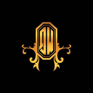 Modern geometrik altın stil tasarımlı QW Monogram logo harfi. Logo süsü, klasik monogram altın, süslemeli logo harfi.