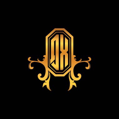 Modern geometrik altın stil tasarımlı QX Monogram logo harfi. Logo süsü, klasik monogram altın, süslemeli logo harfi.