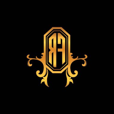 RF Monogram logo harfi modern geometrik altın stil tasarımı. Logo süsü, klasik monogram altın, süslemeli logo harfi.