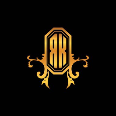 RK Monogram logo harfi modern geometrik altın stil tasarımı. Logo süsü, klasik monogram altın, süslemeli logo harfi.