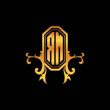 RM Monogram logo harfi, modern geometrik altın stil tasarımı. Logo süsü, klasik monogram altın, süslemeli logo harfi.